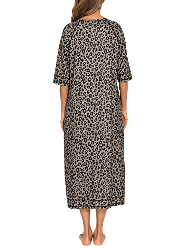 Image of Veseacky Women Robe Zipper Front House Coat 3 /4 Sleeve Nightgown Full Length Ladies Lounge Dress with Pockets S-XXL