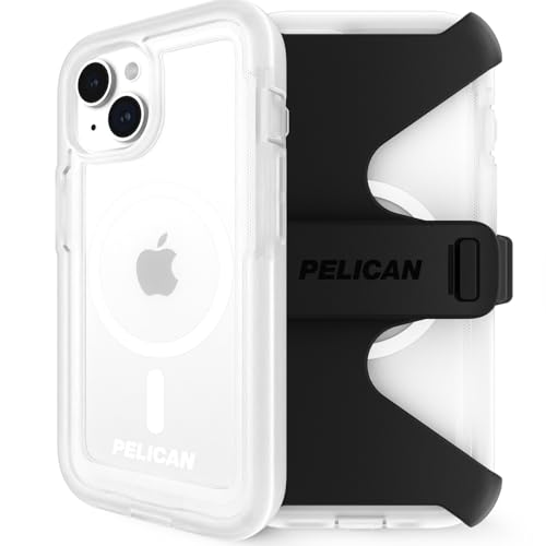 Image of Pelican Voyager Series - iPhone 15 Case 6.1 inch [Compatible with MagSafe] [Anti-Yellow] Magnetic Charging Phone Case with Belt Clip Holster Kickstand [18ft Military Grade Drop Protection] - Clear
