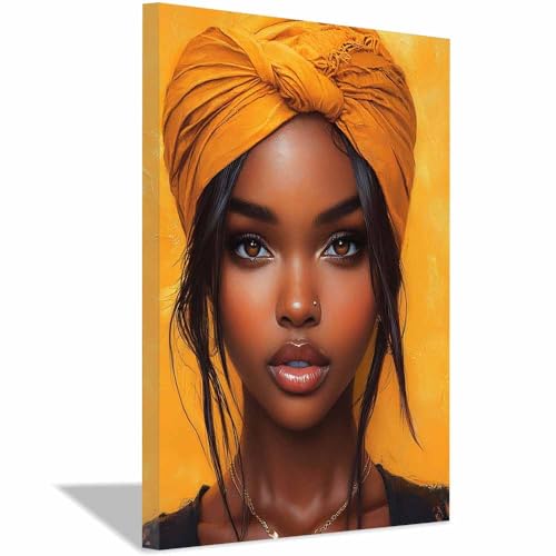Tableau peinture murale fleurie femme africaine toile encadrée 40x60cm
