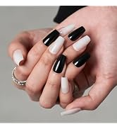 GLAMERMAID Press on Nails Short Coffin,Black and White Coffin Nails Press ons with Adhesive Tabs,...