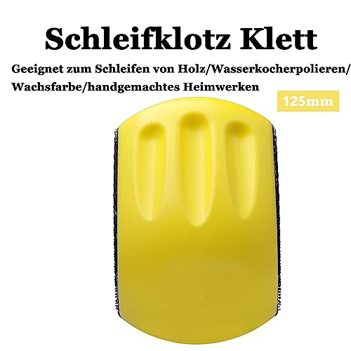 Bestgle Hand-Schleifklotz 125mm mit Klett, Verschluss Eckig Schleifpad Sanding Block für Schleifpapier Klett Schleifklotz mit Haken und Schlaufe Geeignet für Schleifarbeiten