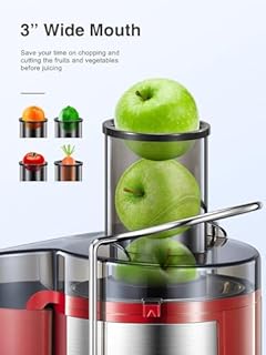Juicer Machine, 800W Centrifugal Juicer Extractor with Wide Mouth 3” Feed Chute for Fruit Vegetable, Easy to Clean, Stainless Steel, BPA-free (Red)