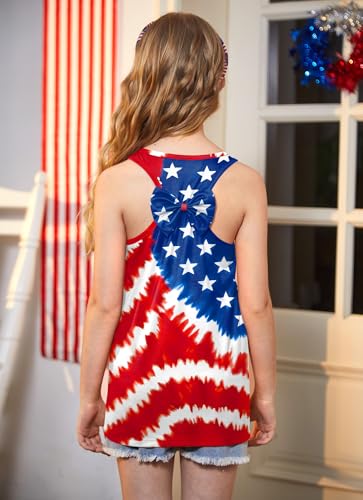 Image of 4th of July Girls Flag Tank Top Back Bow Sleeveless Patriotic Holidays T-Shirt 4-14 Years