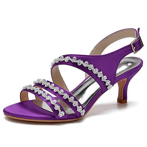 Women's Glamorous Kitten Heel Pumps with Round Toe and Buckle, Accented with Rhinestones a Dressy Closed-Toe Choice for Special Occasions