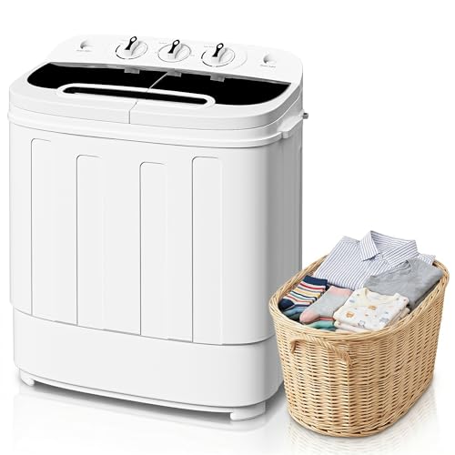 ZenStyle Twin Tub Small Washing Machine 13lbs, Portable with Built-In Washer Spinner & Gravity Pump, 5.74 FT Cord, for Dorm, Apartment, RV, Camping (White and...