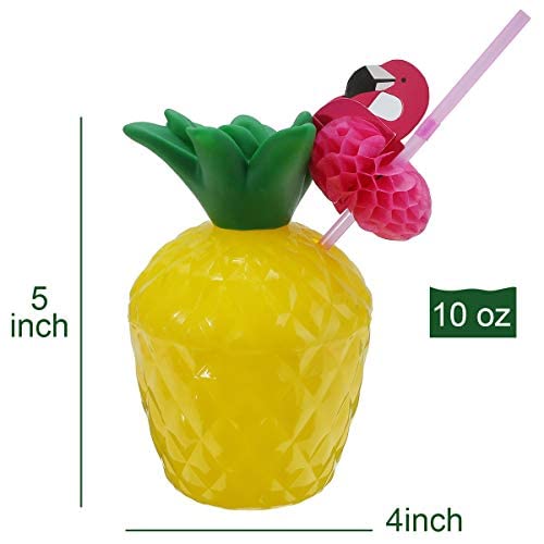 Pineapple Drink Cups Coconut Cups Luau Party Decorations Pineapple Cups With Lids And Straws Flamingo Decal, Hawaii Bachelorette Birthday Aloha Party Supplies For Adults Kids Favors, 12Pcs #TOP4