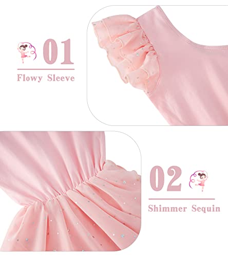ACOCOPY-Girls-Gymnastic-Leotard-with-Tutu-Solid-Flutter-Sleeve-Dance-Dress-Shining-Ballet-Dancewear-3-11-Years