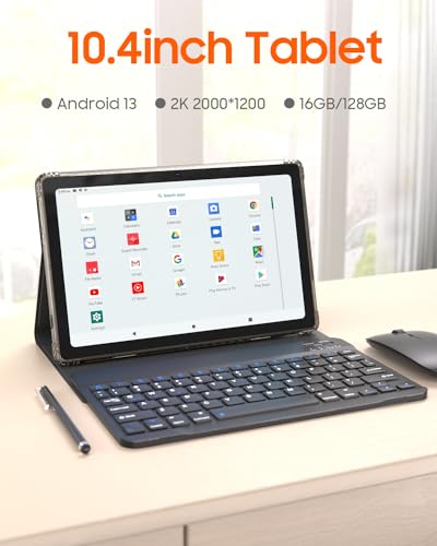 Image of 10.4 inch Tablet Android 13 Tablet with Keyboard Case Mouse Stylus 2 in 1 Tablets Set 16GB+128GB 1TB Expandable Tableta PC 10.4 inch 2K HD Large Screen 7580mAh Battery 5G-Wifi WiFi6 Bluetooth GPS Tableta