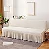 XJHKG Armless Sofa Bed Cover, Elastic Fitted Full Folding Futon Slipcover with Skirt(Color:White,Size:Medium)