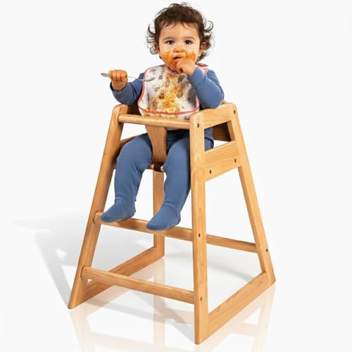 LA Baby Wooden High Chair - Restaurant Style Solid Wood Highchair for Babies and Toddlers - ASTM...