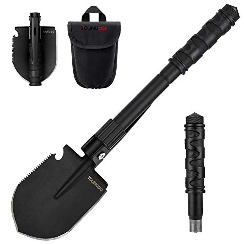 Pala Plegable Multifuncional,YOUNGDO 10-en-1 Pala Jardineria Antióxido 49cm Pala Plegable Militar Portátil Ligera Herramienta para Supervivencia, Jardín, Camping, Senderismo, al Aire Libre, etc.