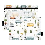 Federmäppchen für 3-Ring-Ordner, Busfahrzeug-Baum, Federmäppchen, Kosmetiktasche mit Reißverschluss, transparentes Fenster, für Büro, Reisen, Kosmetik, 2 Stück, Bus-Fahrzeugbaum, one sizex2,