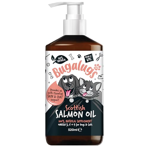 Bugalugs Scottish Salmon Oil For Dogs & Cats, Dog Supplement Support for Skin And Coat, Itchy Skin & Moulting, Omega 3 Fish Oil (520ml, Salmon)