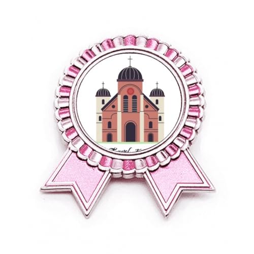 Broche église Corée du Sud pin's rose médaille métal accessoire collection M