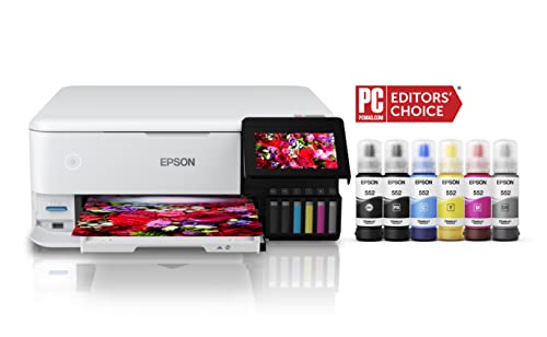 Epson EcoTank Photo ET-8500 Wireless Color All-in-One Supertank Printer with Scanner Copier, Ethernet and 4.3-inch Colorfull Touchscreen - White