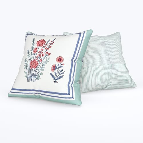 Image of BLOCKS OF INDIA Hand Block Printed Cotton Cushion Cover (16 x 16 inches) (Cushion 10)