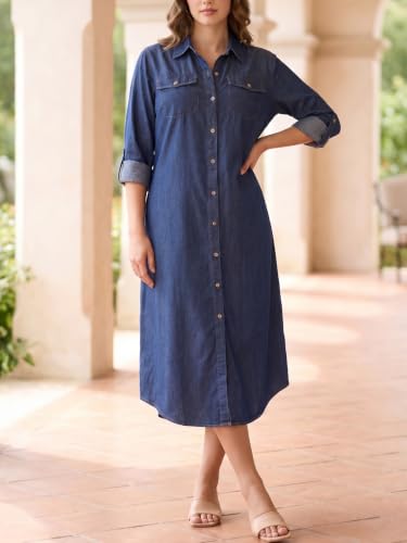Image of Kuraki Women's Casual Print Button Front Maxi Shirt Dress