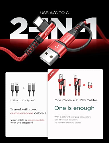 Image of AINOPE USB C Cale for iPhone 16 Charger Cord,60W 4 in 1 Charging Cable for iPad Charger and USB C to USB C Devices,Right Angle Type C Cord Carplay Cable fit iPhone 16 Pro Series,2 Pack 6.6Ft Red