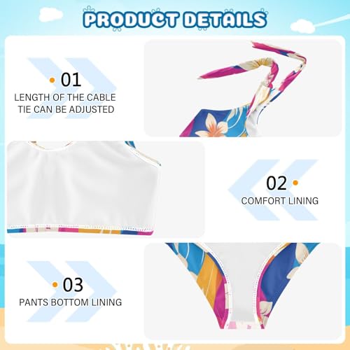 KLL Retro Boho Flower Girls Two Piecing Bikini Sets Quick-Dry Swimsuit Swimming Suits Cute Shoulder Strap4