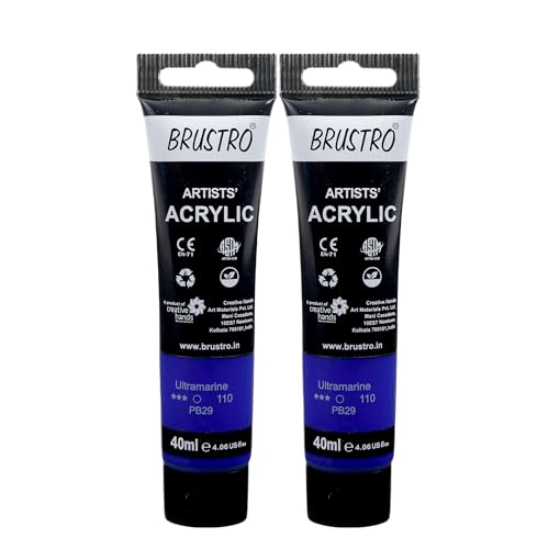 Image of BRUSTRO Artists Acrylic Paint Tube | 40ml, Ultramarine (Pack of 2)|Non-Toxic, Water Based, Inter Mixable, Ideal for Painting, Textured Effects on Canvas, Paper, Fine Art Student and Professionals