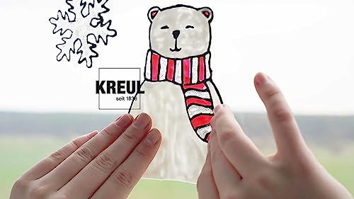 KREUL 42853 - Window Color Set Hello Winter für Kinder, 6 x 80 ml Fenstermalfarbe, inkl. schwarze Konturenfarbe, Komplettset mit brillanten Farben, Glitzerfarbton und Motivvorlagen
