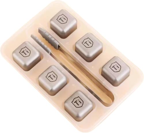 Nofiss 氷球 氷粒 純チタン氷 アイスキューブ溶けない氷 ワインクーラー 薄まらない 氷 ウイスキーロック 専用保存箱付き 氷クリップ付き 永久氷 繰り返し使用 バー用品 父の日プレゼント 保冷剤 (シルバー,6個)