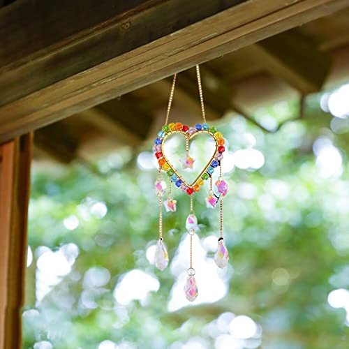 Cristais Apanhadores de Sol, Apanhador de sonhos de coração co cristal bola prisma, Pingente de apan
