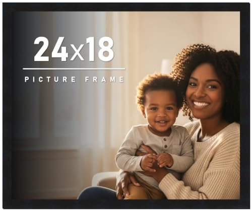 CountryArtHouse 24x18 Frame Black Picture Frame - Complete Modern Photo Frame Includes UV Acrylic Shatter Guard Front, Acid Free Foam Backing Board, Hanging Hardware Wood Wall Frames - no Mat