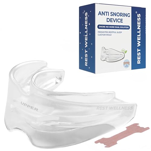 Anti Snore Mouth Guard with 10 Free Large Nasal Strips - Anti Snoring Devices Snore Stopper Obstructive Sleep Apnea Mouth Guard/Nose Strips - Stop Snoring Snoring Aids for Men Snoring Aids for Women