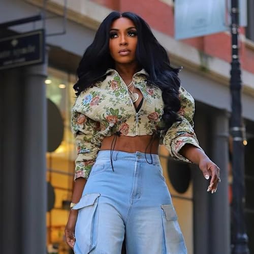 Womens Floral Print Jacket Cropped Bomber Jacket Long Sleeve Zipper Vintage Outwear with Strap Varsity Coats for Women2