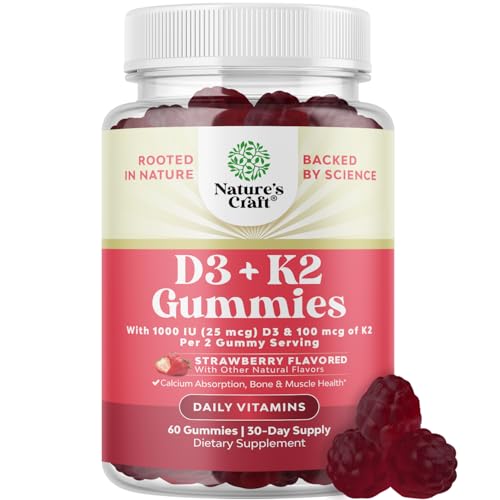 Vitamin D3 K2 Gummies – Healthy Bones & Heart Health Support – 60 Count