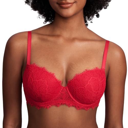 DOBREVA Women's Balconette Bra Lace Lightly Padded Demi Full Coverage Plus Size Bras Underwire Support