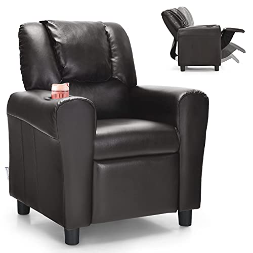Reuniong Kids Recliner Sofa, Children Armchair Couch With Cup Holder, Headrest & Adjustable Footrest, Pu Leather Toddlers Chair For Boys & Girls (Brown) #TOP2