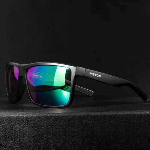 WISTON Polarized Sunglasses for Men Women Large Rectangular Classic UV400 Protection Driving Fishing Shades Sun Glasses Black/Green3