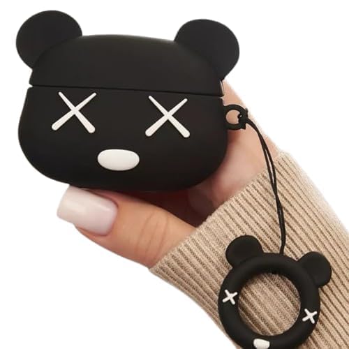 Image of Dezet Cute Soft Silicone Pouh Case for Airpods Pro GEN-2 (2022) � 3D Cartoon Animal Character Cover with Keychain Ring, Shockproof & Dustproof Protective Case for Kids & Girls (BLK Bear)