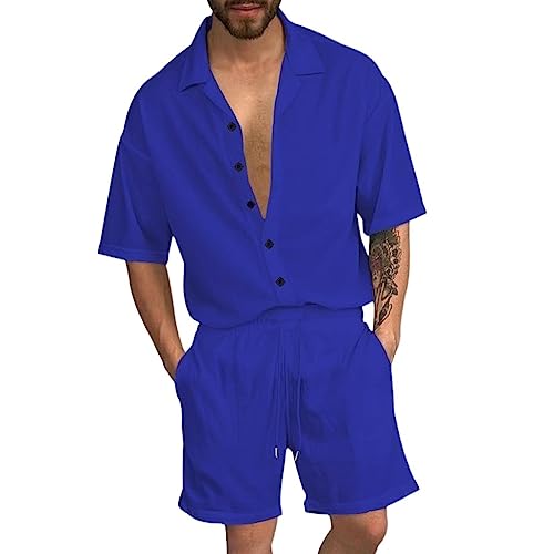 FaroLy Men 2 Piece Outfits Summer Tracksuit Button Down Short Sleeve Polo Shirt and Shorts Set Casual Sport Suit