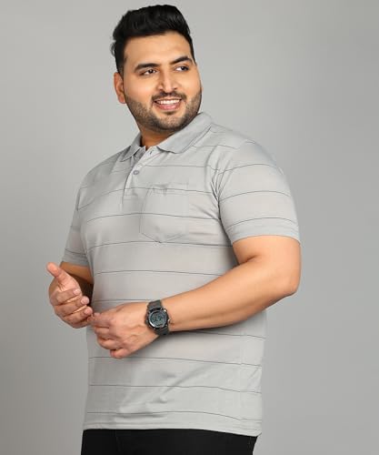 Image of INKKR Plus Size Men's Regular Fit Striped Polo Tshirt Combo