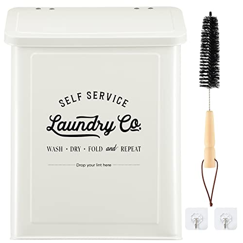 Magnetic Lint Bin for Laundry Room, Metal Trash Can with Lid for ...