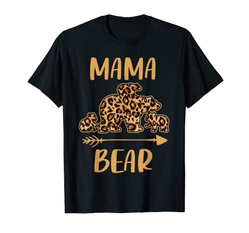 Leopard Matching Family Outfits, Funny Mama Bear Three Cubs T-Shirt