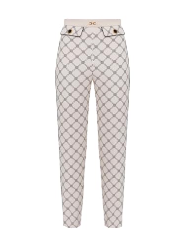 Elisabetta Franchi Pantalón blanco de crepé con estampado de rombos PAS71 E84, Color blanco., M