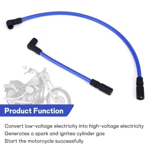 Image of 10.4mm Spark Plug Wires for Harley Dyna 00-17 Softail 99-17, Blue | For Super Glide /Wide Glide /Low Rider & Springer /Slim /Deluxe /Deuce, Heat & Wear Resistant, Copper Core, Silicone Casing