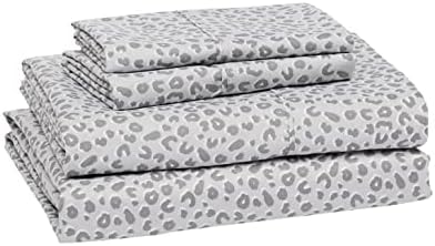 Amazon Basics Lightweight Super Soft Easy Care Microfiber 4 Piece Bed Sheet Set With 14-Inch Deep Pockets, Queen, Gray Cheetah, Printed