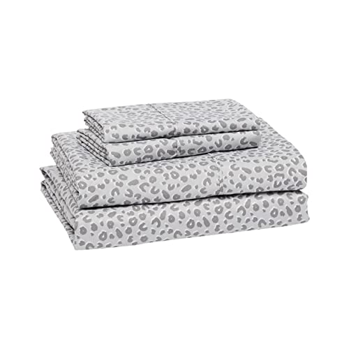 Amazon Basics Lightweight Breathable Microfiber 4 Piece Bed Sheet Set With 14-inch Deep Pockets, Wrinkle Resistant, Machine Washable - King, Grey Cheetah, Printed by Amazon Basics - Image 2