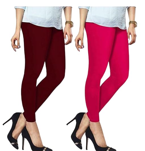Women's Cotton Churidar Leggings Bottom Wear Combo of 2, Color-Maroon + Pink-picture-23
