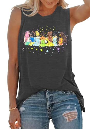 Magical Tank Tops Women: Magic Princess Shirt Cute Magic Kingdom Tshirt Family Vacation Trip Sleeveless Tanks Tops Gray
