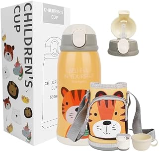 LTXDJ Kids Water Bottles with Straw, Stainless Steel Insulated Water Bottle for School Vacuum Bottle with 2 Lid for Hot Cold Drinks, Small FlaskMetal Drink Flask for Boys and Girls 550ml