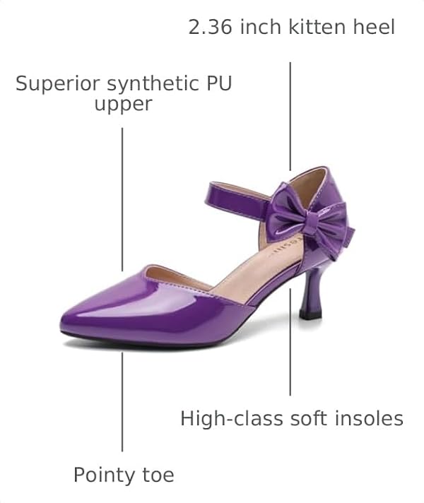 fereshte Women's Pointed Toe Bow Ankle Strap Kitten Heel Pumps, D'Orsay Style Dress Shoes Purple Patent 41 - US 8.5 by fereshte - Used condition - Image 3