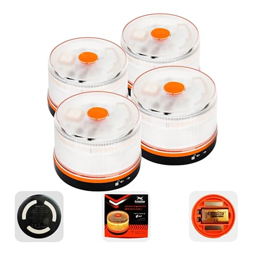 EXTRASTAR Luz Emergencia BalizaV16 Homologada DGT con Geolocalización, Baliza Coche Conectada DGT 3.0, Datos Incluidos hasta 12/2038, Pack 4 Unidades