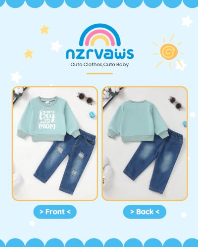 Image of NZRVAWS Toddler Baby Boy Clothes Pullover Sweater Ripped Jean Sweatsuit Little Boy Outfit Fall Winter Clothing Set 6M-7T