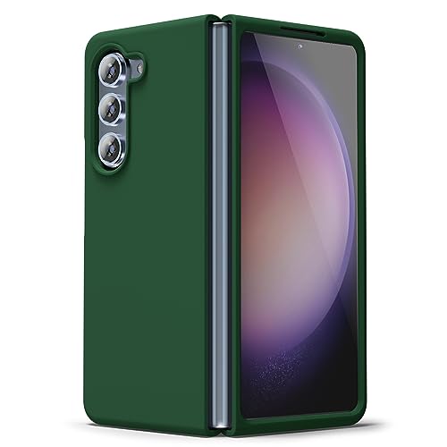 oakxco for Samsung Galaxy Z Fold 5 Phone Case Liquid Silicone, Cute Thin Slim Soft Rubber TPU Plain Smooth Gel Cover for Women Girl Aesthetic, Matte Solid Protective & Shockproof, Dark Forest Green